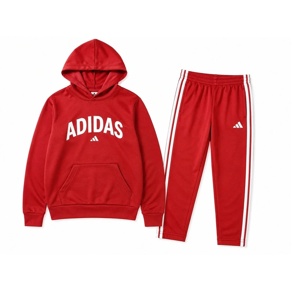 Adidas Boys Red Fleece Hoodie and Jogger Tracksuit Set Size Small S 8
